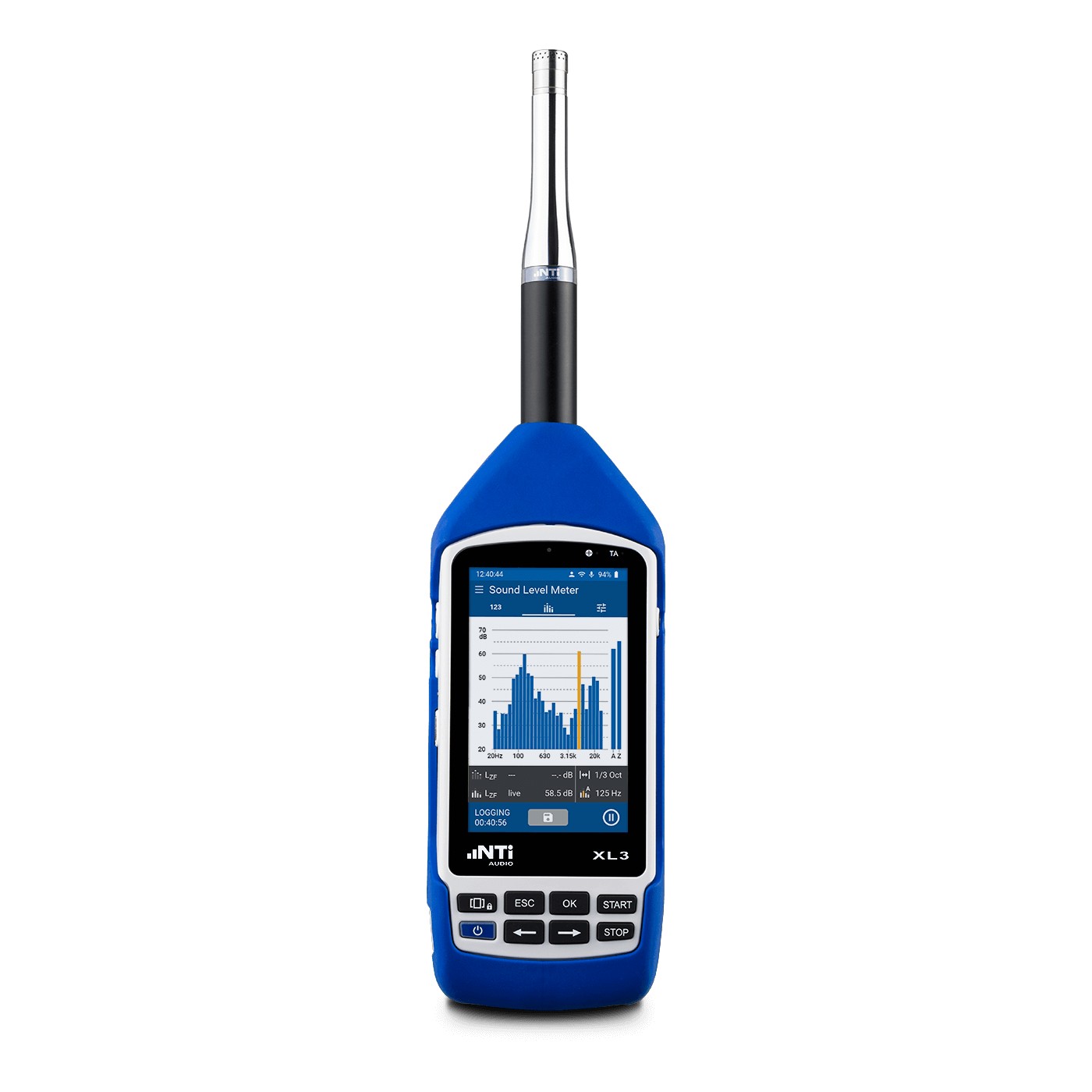 Mètre de niveau sonore NTi XL3 utilisé pour l'analyse acoustique.